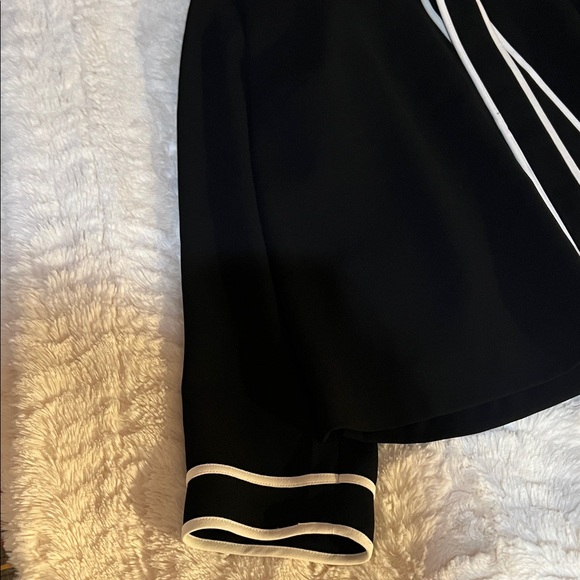 J. Crew Black Blouse with White Trim and bow at collar. - Picture 4 of 11